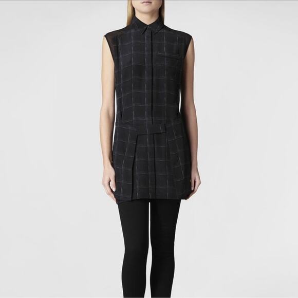 Allsaints Flannel Danica Tunic Black sz 4 Collared 100% Silk Office Academia - Picture 1 of 7